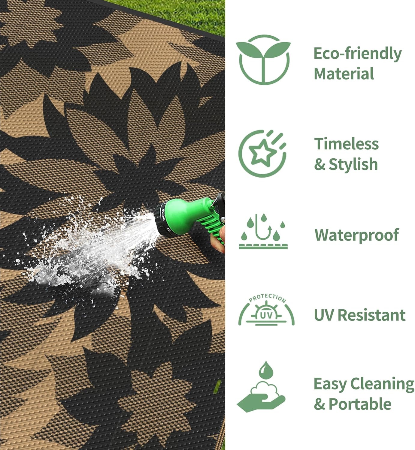 image:imageGENIMO Waterproof Outdoor Rug 5 x 8 for Patio Decor Reversible Plastic Straw Area Rugs for Camping Clearance RV Mat Large Outside Carpet for Porch Deck Picni Balcony Garden Black amp BrownCharcoal Black Brown