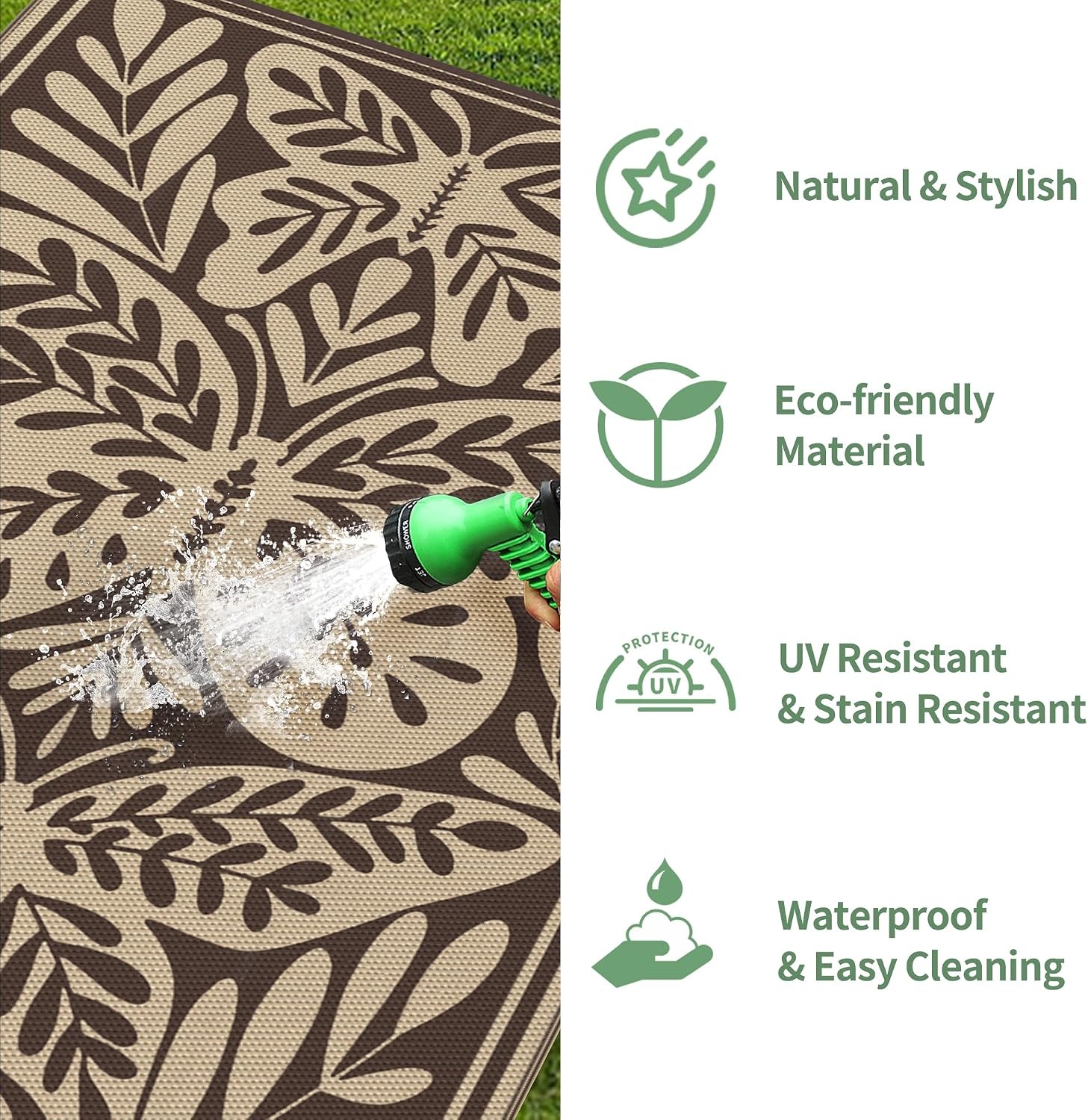 image:imageGENIMO Waterproof Outdoor Rug 5 x 8 for Patio Decor Reversible Plastic Straw Area Rugs for Camping Clearance RV Mat Large Outside Carpet for Porch Deck Picni Balcony Garden Black amp BrownKhaki Coffee Beige
