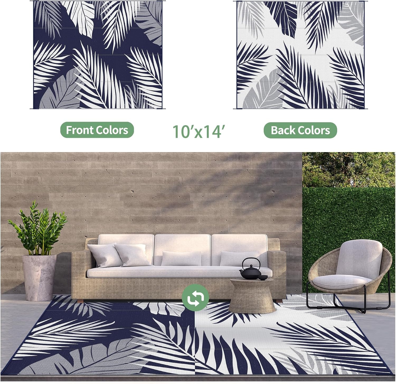 image:imageGENIMO Waterproof Outdoor Rug 5 x 8 for Patio Decor Reversible Plastic Straw Area Rugs for Camping Clearance RV Mat Large Outside Carpet for Porch Deck Picni Balcony Garden Black amp BrownNavy Blue White