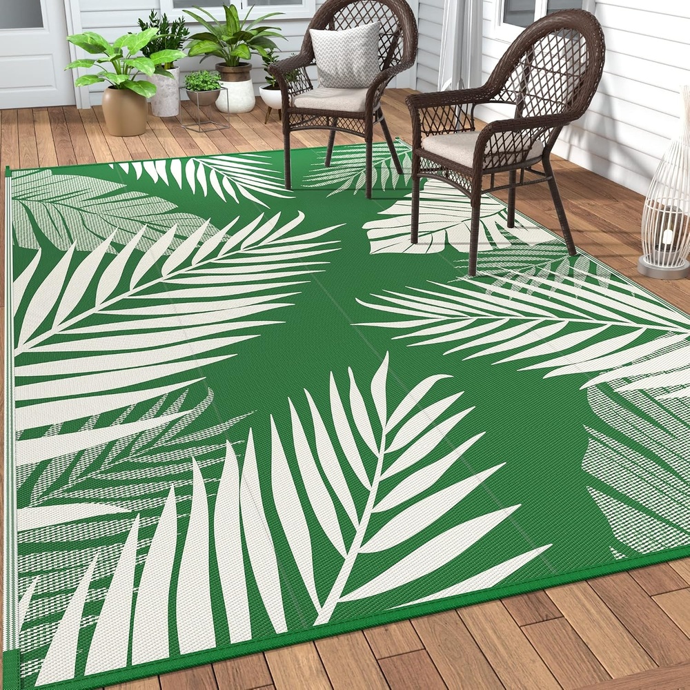 image:imageGENIMO Waterproof Outdoor Rug 5 x 8 for Patio Decor Reversible Plastic Straw Area Rugs for Camping Clearance RV Mat Large Outside Carpet for Porch Deck Picni Balcony Garden Black amp BrownDarkgreen  White  Waterproof