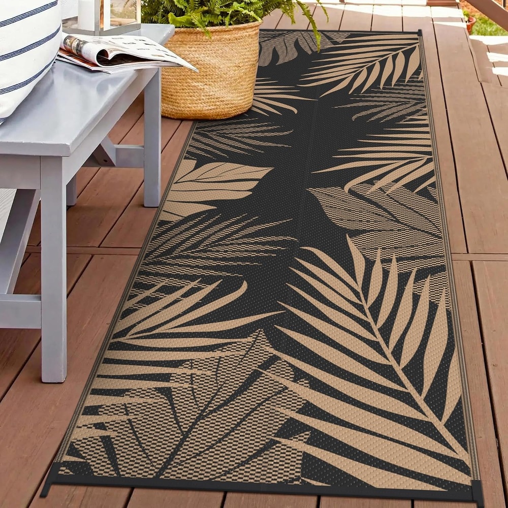 image:imageGENIMO Waterproof Outdoor Rug 5 x 8 for Patio Decor Reversible Plastic Straw Area Rugs for Camping Clearance RV Mat Large Outside Carpet for Porch Deck Picni Balcony Garden Black amp BrownBlack  Brown