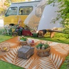GENIMO Waterproof Outdoor Rug 5′ x 8′ for Patio Decor, Reversible Plastic Straw Area Rugs for Camping Clearance, RV Mat, Large Outside Carpet for Porch, Deck, Picni, Balcony, Garden, Black & Brown(Orange & White)
