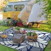 GENIMO Waterproof Outdoor Rug 5′ x 8′ for Patio Decor, Reversible Plastic Straw Area Rugs for Camping Clearance, RV Mat, Large Outside Carpet for Porch, Deck, Picni, Balcony, Garden, Black & Brown(Blue & White)