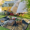 GENIMO Waterproof Outdoor Rug 5′ x 8′ for Patio Decor, Reversible Plastic Straw Area Rugs for Camping Clearance, RV Mat, Large Outside Carpet for Porch, Deck, Picni, Balcony, Garden, Black & Brown(Yellow & Blue)