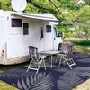 GENIMO Waterproof Outdoor Rug 5′ x 8′ for Patio Decor, Reversible Plastic Straw Area Rugs for Camping Clearance, RV Mat, Large Outside Carpet for Porch, Deck, Picni, Balcony, Garden, Black & Brown(Navy Blue & Grey)