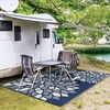 GENIMO Waterproof Outdoor Rug 5′ x 8′ for Patio Decor, Reversible Plastic Straw Area Rugs for Camping Clearance, RV Mat, Large Outside Carpet for Porch, Deck, Picni, Balcony, Garden, Black & Brown(Dusty Blue & White)