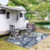 GENIMO Waterproof Outdoor Rug 5′ x 8′ for Patio Decor, Reversible Plastic Straw Area Rugs for Camping Clearance, RV Mat, Large Outside Carpet for Porch, Deck, Picni, Balcony, Garden, Black & Brown(Blue & White)
