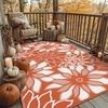 GENIMO Waterproof Outdoor Rug 5′ x 8′ for Patio Decor, Reversible Plastic Straw Area Rugs for Camping Clearance, RV Mat, Large Outside Carpet for Porch, Deck, Picni, Balcony, Garden, Black & Brown(C.orange & White)