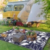 GENIMO Waterproof Outdoor Rug 5′ x 8′ for Patio Decor, Reversible Plastic Straw Area Rugs for Camping Clearance, RV Mat, Large Outside Carpet for Porch, Deck, Picni, Balcony, Garden, Black & Brown(Natural Blue & White)