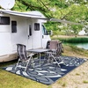 GENIMO Waterproof Outdoor Rug 5′ x 8′ for Patio Decor, Reversible Plastic Straw Area Rugs for Camping Clearance, RV Mat, Large Outside Carpet for Porch, Deck, Picni, Balcony, Garden, Black & Brown(Mist Blue & White)