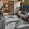 GENIMO Waterproof Outdoor Rug 5′ x 8′ for Patio Decor, Reversible Plastic Straw Area Rugs for Camping Clearance, RV Mat, Large Outside Carpet for Porch, Deck, Picni, Balcony, Garden, Black & Brown(Grey & Light White)