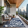 GENIMO Waterproof Outdoor Rug 5′ x 8′ for Patio Decor, Reversible Plastic Straw Area Rugs for Camping Clearance, RV Mat, Large Outside Carpet for Porch, Deck, Picni, Balcony, Garden, Black & Brown(Mist Blue & White)