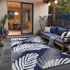 GENIMO Waterproof Outdoor Rug 5′ x 8′ for Patio Decor, Reversible Plastic Straw Area Rugs for Camping Clearance, RV Mat, Large Outside Carpet for Porch, Deck, Picni, Balcony, Garden, Black & Brown(Navy Blue & Off White)