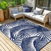 GENIMO Waterproof Outdoor Rug 5′ x 8′ for Patio Decor, Reversible Plastic Straw Area Rugs for Camping Clearance, RV Mat, Large Outside Carpet for Porch, Deck, Picni, Balcony, Garden, Black & Brown(Powder Blue & White)
