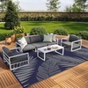 GENIMO Waterproof Outdoor Rug 5′ x 8′ for Patio Decor, Reversible Plastic Straw Area Rugs for Camping Clearance, RV Mat, Large Outside Carpet for Porch, Deck, Picni, Balcony, Garden, Black & Brown(Navy Blue & Grey)