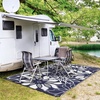 GENIMO Waterproof Outdoor Rug 5′ x 8′ for Patio Decor, Reversible Plastic Straw Area Rugs for Camping Clearance, RV Mat, Large Outside Carpet for Porch, Deck, Picni, Balcony, Garden, Black & Brown(Natural Blue & White)