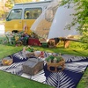 GENIMO Waterproof Outdoor Rug 5′ x 8′ for Patio Decor, Reversible Plastic Straw Area Rugs for Camping Clearance, RV Mat, Large Outside Carpet for Porch, Deck, Picni, Balcony, Garden, Black & Brown(Navy Blue & White)