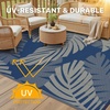 GENIMO Waterproof Outdoor Rug 5′ x 8′ for Patio Decor, Reversible Plastic Straw Area Rugs for Camping Clearance, RV Mat, Large Outside Carpet for Porch, Deck, Picni, Balcony, Garden, Black & Brown(Navy Blue & Light Grey)