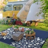 GENIMO Waterproof Outdoor Rug 5′ x 8′ for Patio Decor, Reversible Plastic Straw Area Rugs for Camping Clearance, RV Mat, Large Outside Carpet for Porch, Deck, Picni, Balcony, Garden, Black & Brown(Dusty Blue & White)
