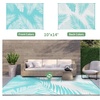 GENIMO Waterproof Outdoor Rug 5′ x 8′ for Patio Decor, Reversible Plastic Straw Area Rugs for Camping Clearance, RV Mat, Large Outside Carpet for Porch, Deck, Picni, Balcony, Garden, Black & Brown(Aqua Blue & White)