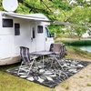 GENIMO Waterproof Outdoor Rug 5′ x 8′ for Patio Decor, Reversible Plastic Straw Area Rugs for Camping Clearance, RV Mat, Large Outside Carpet for Porch, Deck, Picni, Balcony, Garden, Black & Brown(Black & White)