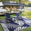 GENIMO Waterproof Outdoor Rug 5′ x 8′ for Patio Decor, Reversible Plastic Straw Area Rugs for Camping Clearance, RV Mat, Large Outside Carpet for Porch, Deck, Picni, Balcony, Garden, Black & Brown(Navy Blue & Off White)