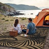 GENIMO Waterproof Outdoor Rug 5′ x 8′ for Patio Decor, Reversible Plastic Straw Area Rugs for Camping Clearance, RV Mat, Large Outside Carpet for Porch, Deck, Picni, Balcony, Garden, Black & Brown(Pitch Black & Brown)