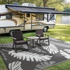 GENIMO Waterproof Outdoor Rug 5′ x 8′ for Patio Decor, Reversible Plastic Straw Area Rugs for Camping Clearance, RV Mat, Large Outside Carpet for Porch, Deck, Picni, Balcony, Garden, Black & Brown(Light Grey & Light White)