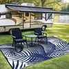 GENIMO Waterproof Outdoor Rug 5′ x 8′ for Patio Decor, Reversible Plastic Straw Area Rugs for Camping Clearance, RV Mat, Large Outside Carpet for Porch, Deck, Picni, Balcony, Garden, Black & Brown(Powder Blue & White)