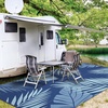 GENIMO Waterproof Outdoor Rug 5′ x 8′ for Patio Decor, Reversible Plastic Straw Area Rugs for Camping Clearance, RV Mat, Large Outside Carpet for Porch, Deck, Picni, Balcony, Garden, Black & Brown(Navy Blue & Bright Blue)