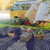GENIMO Waterproof Outdoor Rug 5′ x 8′ for Patio Decor, Reversible Plastic Straw Area Rugs for Camping Clearance, RV Mat, Large Outside Carpet for Porch, Deck, Picni, Balcony, Garden, Black & Brown(Navy Blue & Grey)