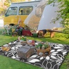 GENIMO Waterproof Outdoor Rug 5′ x 8′ for Patio Decor, Reversible Plastic Straw Area Rugs for Camping Clearance, RV Mat, Large Outside Carpet for Porch, Deck, Picni, Balcony, Garden, Black & Brown(Black & White)