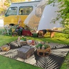 GENIMO Waterproof Outdoor Rug 5′ x 8′ for Patio Decor, Reversible Plastic Straw Area Rugs for Camping Clearance, RV Mat, Large Outside Carpet for Porch, Deck, Picni, Balcony, Garden, Black & Brown(Black & Beige | Waterproof)