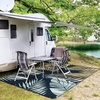 GENIMO Waterproof Outdoor Rug 5′ x 8′ for Patio Decor, Reversible Plastic Straw Area Rugs for Camping Clearance, RV Mat, Large Outside Carpet for Porch, Deck, Picni, Balcony, Garden, Black & Brown(Yellow & Blue)