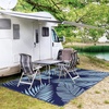 GENIMO Waterproof Outdoor Rug 5′ x 8′ for Patio Decor, Reversible Plastic Straw Area Rugs for Camping Clearance, RV Mat, Large Outside Carpet for Porch, Deck, Picni, Balcony, Garden, Black & Brown(Navy Blue & Baby Blue | Waterproof)