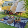 GENIMO Waterproof Outdoor Rug 5′ x 8′ for Patio Decor, Reversible Plastic Straw Area Rugs for Camping Clearance, RV Mat, Large Outside Carpet for Porch, Deck, Picni, Balcony, Garden, Black & Brown(Navy Blue & Baby Blue | Waterproof)