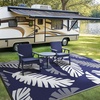 GENIMO Waterproof Outdoor Rug 5′ x 8′ for Patio Decor, Reversible Plastic Straw Area Rugs for Camping Clearance, RV Mat, Large Outside Carpet for Porch, Deck, Picni, Balcony, Garden, Black & Brown(Navy Blue & Light White)