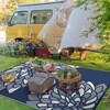 GENIMO Waterproof Outdoor Rug 5′ x 8′ for Patio Decor, Reversible Plastic Straw Area Rugs for Camping Clearance, RV Mat, Large Outside Carpet for Porch, Deck, Picni, Balcony, Garden, Black & Brown(Mist Blue & White)