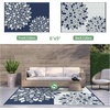 GENIMO Waterproof Outdoor Rug 5′ x 8′ for Patio Decor, Reversible Plastic Straw Area Rugs for Camping Clearance, RV Mat, Large Outside Carpet for Porch, Deck, Picni, Balcony, Garden, Black & Brown(Dusty Blue & White)