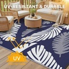 GENIMO Waterproof Outdoor Rug 5′ x 8′ for Patio Decor, Reversible Plastic Straw Area Rugs for Camping Clearance, RV Mat, Large Outside Carpet for Porch, Deck, Picni, Balcony, Garden, Black & Brown(Navy Blue & Light White)
