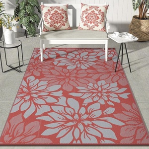 GENIMO Waterproof Outdoor Rug 5′ x 8′ for Patio Decor, Reversible Plastic Straw Area Rugs for Camping Clearance, RV Mat, Large Outside Carpet for Porch, Deck, Picni, Balcony, Garden, Black & Brown(Red & Grey)