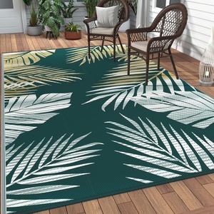 GENIMO Waterproof Outdoor Rug 5′ x 8′ for Patio Decor, Reversible Plastic Straw Area Rugs for Camping Clearance, RV Mat, Large Outside Carpet for Porch, Deck, Picni, Balcony, Garden, Black & Brown(Yellow & Green | Waterproof)