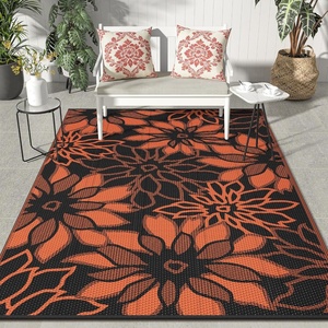 GENIMO Waterproof Outdoor Rug 5′ x 8′ for Patio Decor, Reversible Plastic Straw Area Rugs for Camping Clearance, RV Mat, Large Outside Carpet for Porch, Deck, Picni, Balcony, Garden, Black & Brown(C.black & Orange)