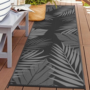 GENIMO Waterproof Outdoor Rug 5′ x 8′ for Patio Decor, Reversible Plastic Straw Area Rugs for Camping Clearance, RV Mat, Large Outside Carpet for Porch, Deck, Picni, Balcony, Garden, Black & Brown(Black & Grey)