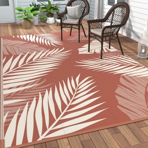 GENIMO Waterproof Outdoor Rug 5′ x 8′ for Patio Decor, Reversible Plastic Straw Area Rugs for Camping Clearance, RV Mat, Large Outside Carpet for Porch, Deck, Picni, Balcony, Garden, Black & Brown(Brick & Red)