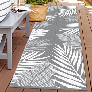 GENIMO Waterproof Outdoor Rug 5′ x 8′ for Patio Decor, Reversible Plastic Straw Area Rugs for Camping Clearance, RV Mat, Large Outside Carpet for Porch, Deck, Picni, Balcony, Garden, Black & Brown(Grey & W Hite)