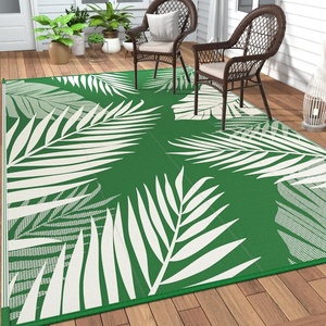 GENIMO Waterproof Outdoor Rug 5′ x 8′ for Patio Decor, Reversible Plastic Straw Area Rugs for Camping Clearance, RV Mat, Large Outside Carpet for Porch, Deck, Picni, Balcony, Garden, Black & Brown(Darkgreen & White)