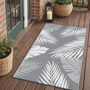 GENIMO Waterproof Outdoor Rug 5′ x 8′ for Patio Decor, Reversible Plastic Straw Area Rugs for Camping Clearance, RV Mat, Large Outside Carpet for Porch, Deck, Picni, Balcony, Garden, Black & Brown(Grey & White)