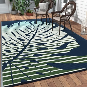 GENIMO Waterproof Outdoor Rug 5′ x 8′ for Patio Decor, Reversible Plastic Straw Area Rugs for Camping Clearance, RV Mat, Large Outside Carpet for Porch, Deck, Picni, Balcony, Garden, Black & Brown(Blue & Green)