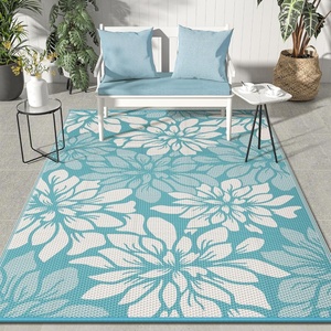 GENIMO Waterproof Outdoor Rug 5′ x 8′ for Patio Decor, Reversible Plastic Straw Area Rugs for Camping Clearance, RV Mat, Large Outside Carpet for Porch, Deck, Picni, Balcony, Garden, Black & Brown(Blue & Beige)